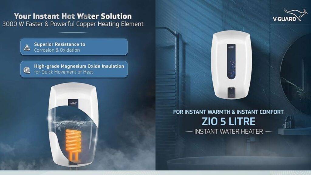 v guard zio 5l water heater review hindi वी-गार्ड ज़िओ 5 लीटर इंस्टेंट वॉटर हीटर — असली और आसान Review (Buying Guide)